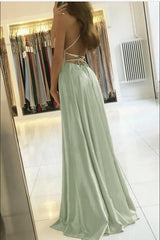 Spaghetti-Straps Long Prom Dress With Slit On Sale