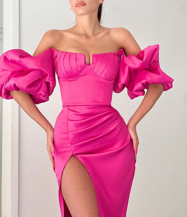 Charming Fuchsia Off-the-Shoulder Mermaid Prom Dress Slit Long Online