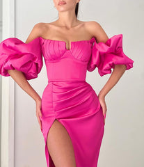 Charming Fuchsia Off-the-Shoulder Mermaid Prom Dress Slit Long Online