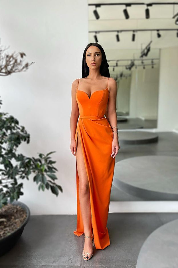 Spaghetti-Straps Mermaid Prom Dress Split Long Evening Party Gowns