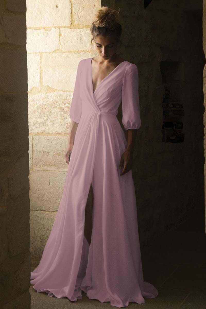 V-Neck Half-Sleeve Bridal Gown