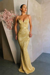 Fabulous Spaghetti-Straps Mermaid Sequins Prom Dress Long Sweetheart