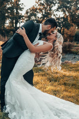 Mermaid Wedding Dress in Lace With Sleeveless Design and Chapel Train