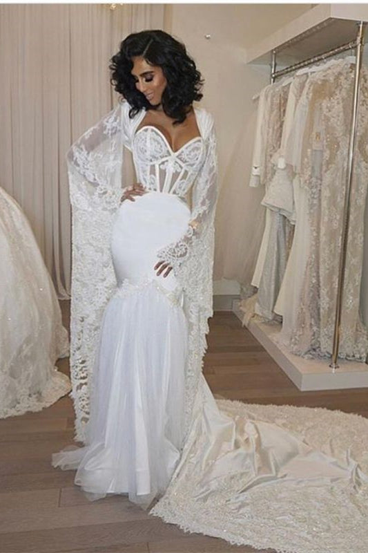 Modern Mermaid Wedding Dress with Lace Cape for the Sweetheart