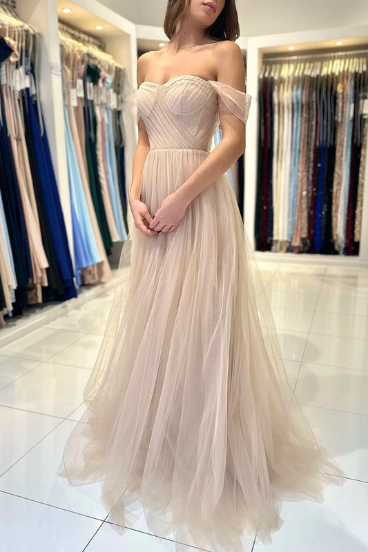 Modern Off-The-Shoulder Sweetheart Prom Dress Tulle A-Line