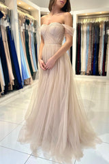 Modern Off-The-Shoulder Sweetheart Prom Dress Tulle A-Line