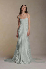 Gorgeous Ivory Appliqued Pleated Satin Backless Prom Dress