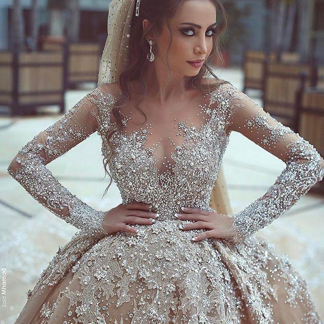Wedding Dress with Beads and Appliques, Long Sleeve Ball Gown