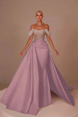 White Off-the-Shoulder Sequins Long Prom Dress Sleeveless with Beads