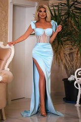 Classic Sky Blue Sweetheart Mermaid Prom Dress Side Split