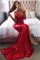 Backless Sequins Red Prom Dress