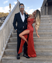Backless Sequins Red Prom Dress