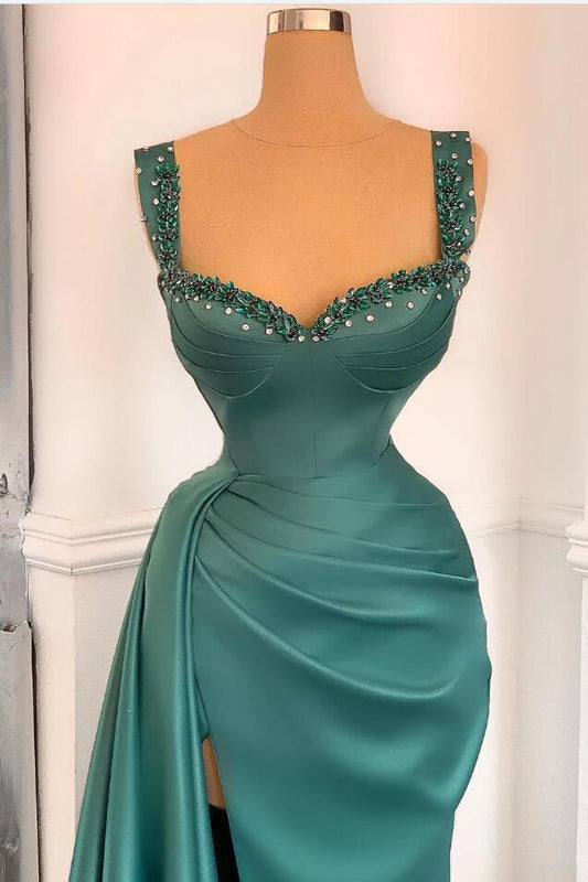 Stunning Straps Beadings Long Prom Dress Sleeveless With Slit