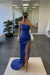  Sleeveless Strapless Long Mermaid Slit Prom Dress