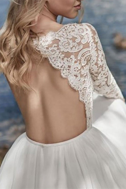 Chiffon Wedding Dress with Long Lace Sleeves