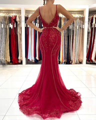 Amazing V-Neck Sleeveless Red Prom Dress Mermaid Long Lace Appliques