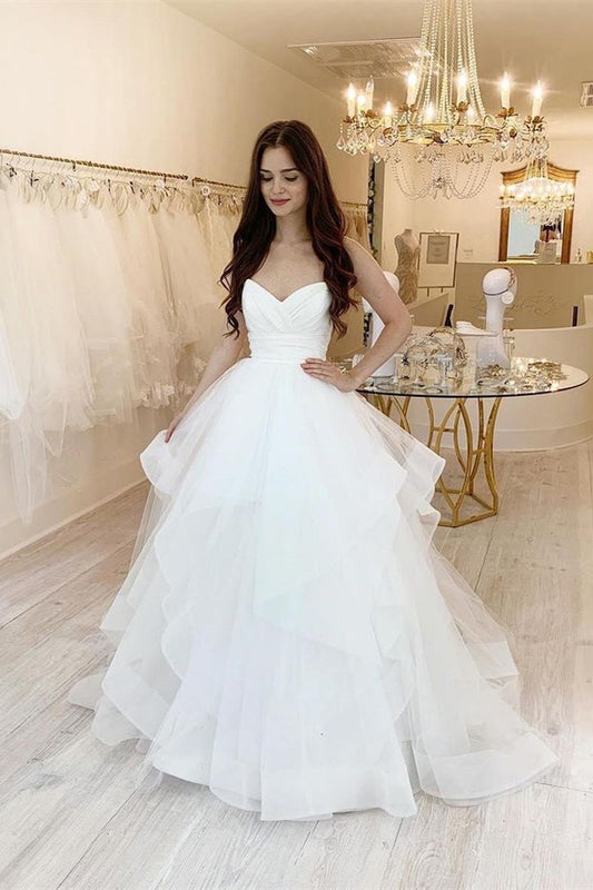 Wedding Dress with Sweetheart Neckline and Tulle Ruffles