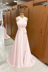 Elegant Straps A-Line Long Prom Dress with Halter On Sale
