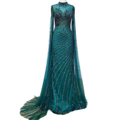 Luxury Green Sequins Prom Dress Beaded Long Sleeves