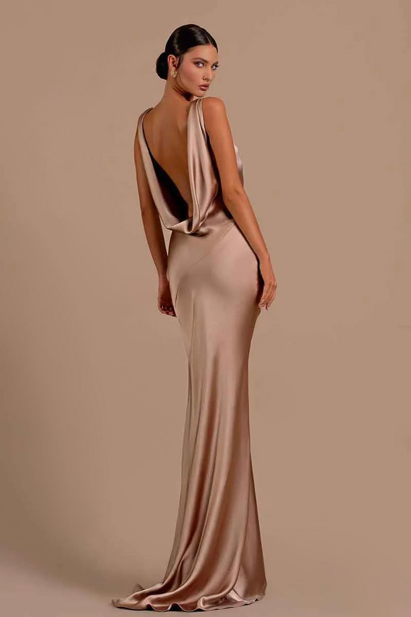 Sexy Deep V Neck Mermaid Prom Dress Long Sleeveless Backless Dress