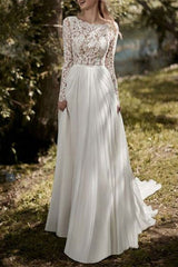Chiffon Wedding Gown with Long Lace Sleeves