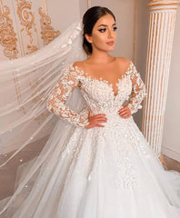 Princess Wedding Dress with Long Sleeves in Modest Tulle and Lace