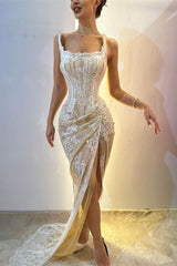Beautiful Strapless Lace Prom Dresses High Split Long
