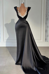 New Arrival Black V-Neck Sleeveless Mermaid Prom Dress Beaded Ruffles