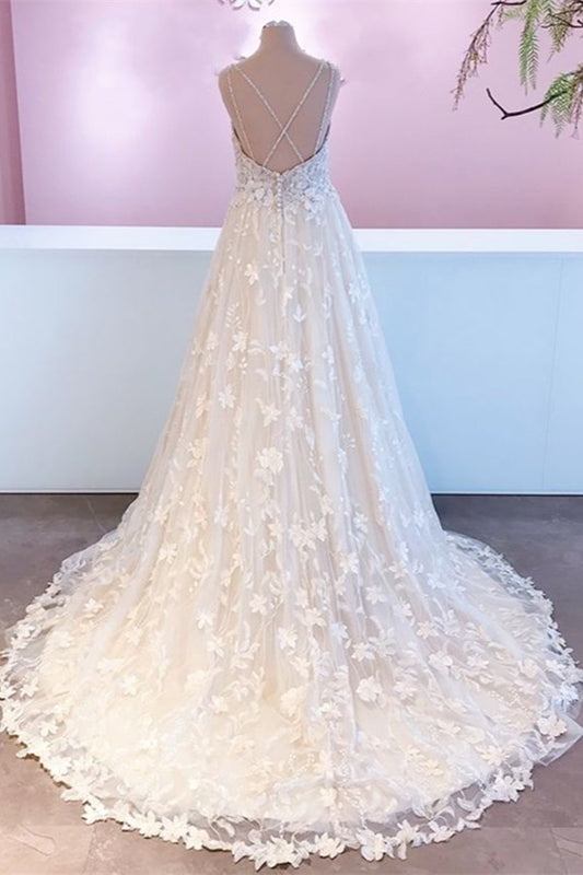 A-Line Vintage Sweetheart Wedding Dress with Lace Tulle Appliques