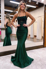 Elegant Spaghetti-Straps Sleeveless Prom Dress Mermaid With Appliques Beads