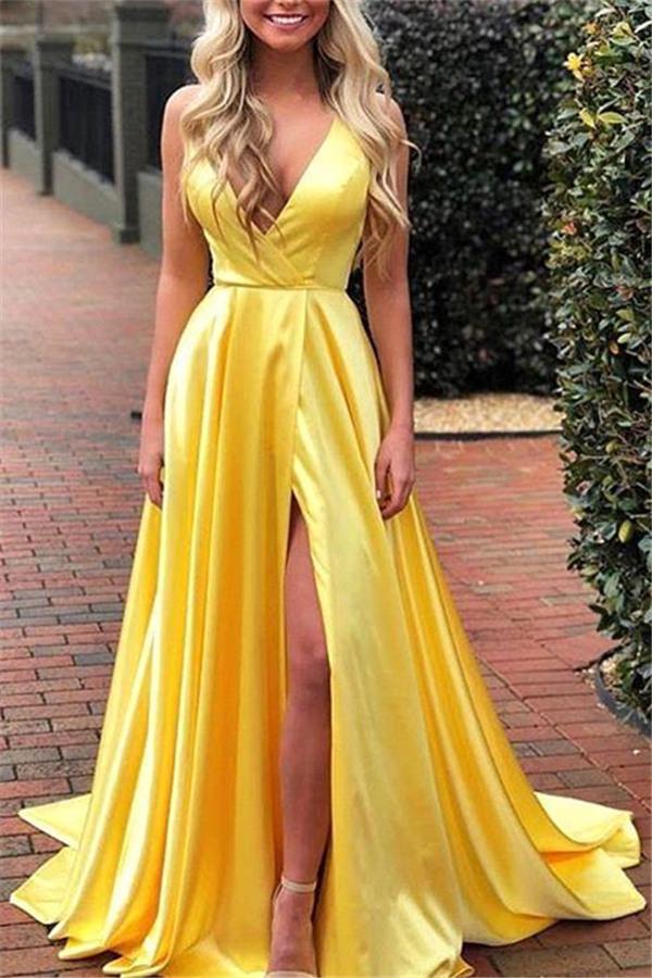 Halter V-Neck Slit Prom Dress Long Evening Party Gowns On Sale