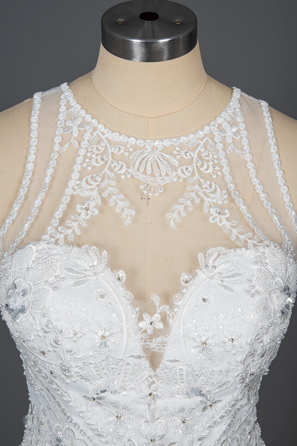 Elegant Mermaid Wedding Dress with Beaded Appliques and Scoop Jewel Neckline