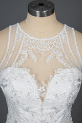 Elegant Mermaid Wedding Dress with Beaded Appliques and Scoop Jewel Neckline