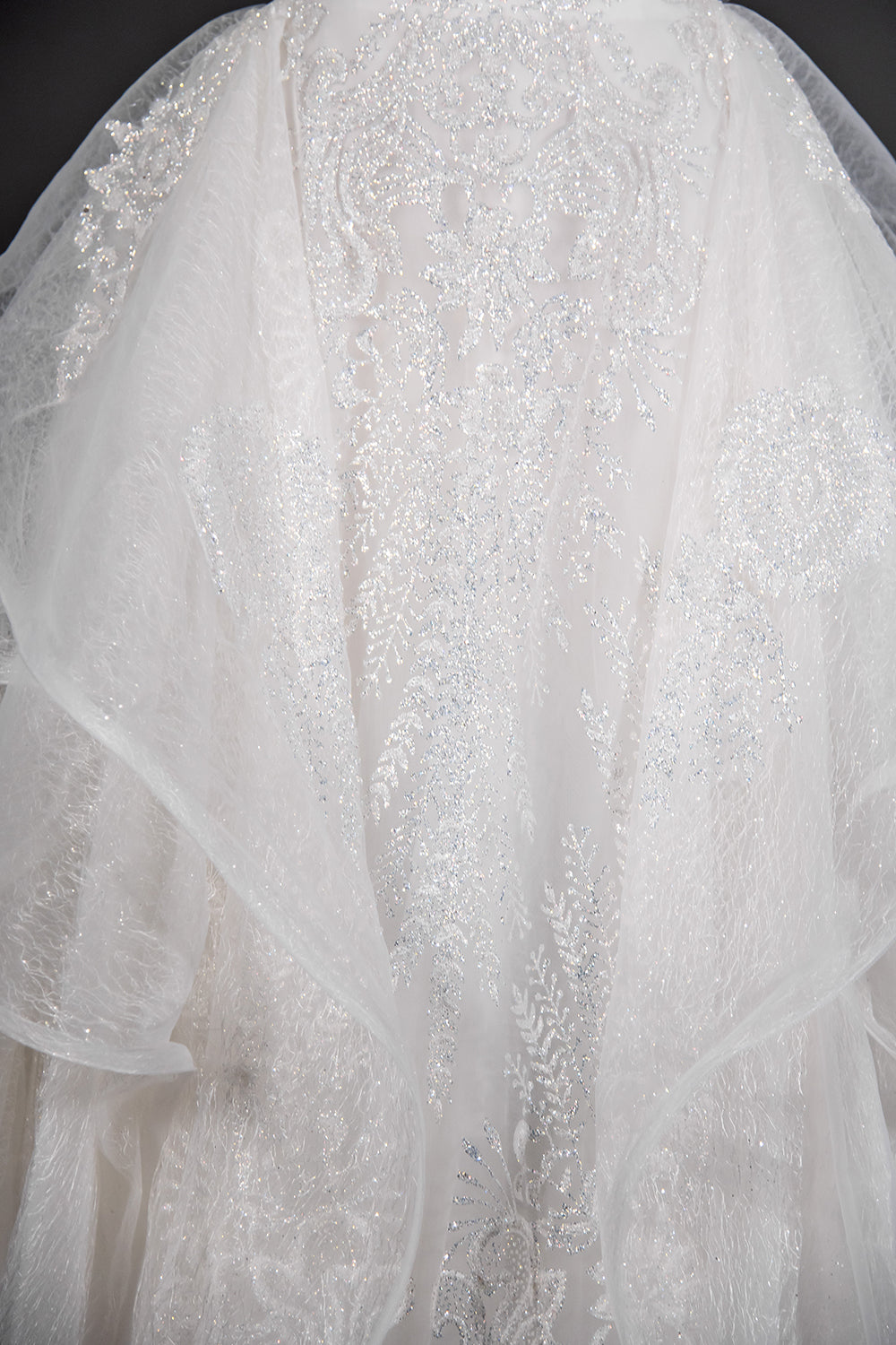 Wedding Ball Gown with Vintage Sequins, Tulle Appliques, and Ruffles
