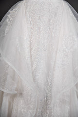 Wedding Ball Gown with Vintage Sequins, Tulle Appliques, and Ruffles