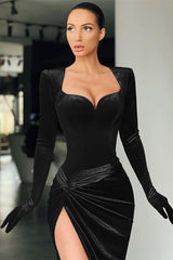 Classy Long Sleeves Mermaid Prom Dress Long With Slit