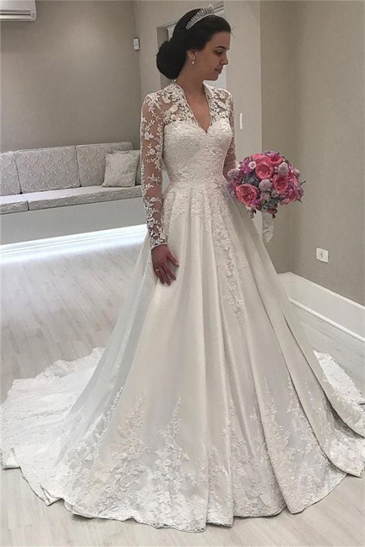 Sweetheart Mermaid Wedding Dress with Long Sleeves and Lace Appliques by Ballbellas