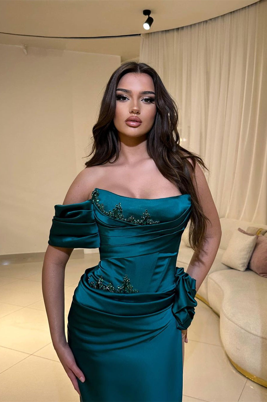 Popular One Shoulder Sleeveless Mermaid Prom Dresses With High Split Beads Online