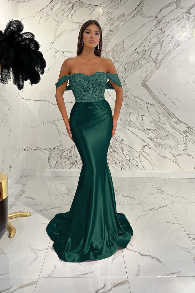 Elegant Off-the-Shoulder Mermaid Sequins Prom Dress with Beads Pleated