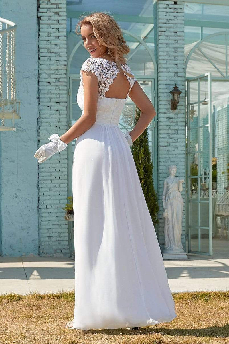 White Chiffon Wedding Dress Featuring Appliques