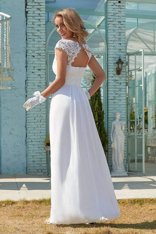 White Chiffon Wedding Dress Featuring Appliques