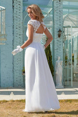 White Chiffon Wedding Dress Featuring Appliques