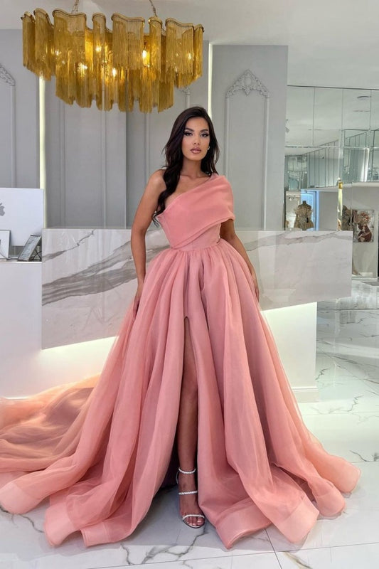 Pink Wide-Skirted Prom Dress With Split