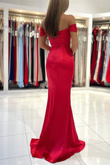 Gorgeous Red Off-the-Shoulder Mermaid Prom Dress Long With Split