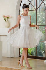 Scoop Neck Short Chiffon Prom Dress Sequins Sleeveless Knee Length Party Dress