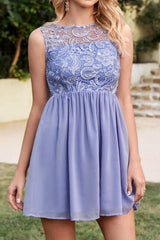 Stylish Scoop Neck Chiffon Short Homecoming Dress Sleeveless Floral Lace Mini Party Dress - Prom Dresses