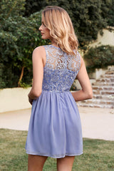 Stylish Scoop Neck Chiffon Short Homecoming Dress Sleeveless Floral Lace Mini Party Dress - Prom Dresses
